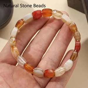 Handmade 11x15mm faceted natural stone bracelet for couples, minimalist agate jewelry set
