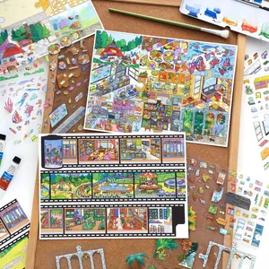 Infeel.Me Large Scenery Stickers Vol 46 Today's Business DIY Scrapbooking Journal Decorative PET Scene Film Strip Stickers