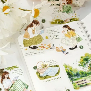 Healing List PET stickers featuring illustrated girls for DIY journal and scrapbook decoration