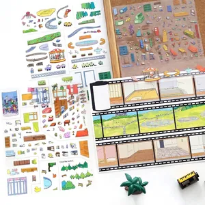 Large DIY landscape sticker set for scrapbooking with park and indoor room scenes