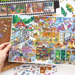 Large landscape sticker sheet for journaling featuring various hand-drawn scenes