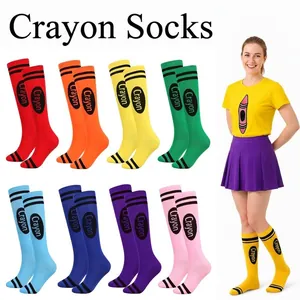 Crayon Inspired Knee High Socks For Women Halloween Party Costume Props Striped Polyester Calf Socks Soft Long Tube Hosiery