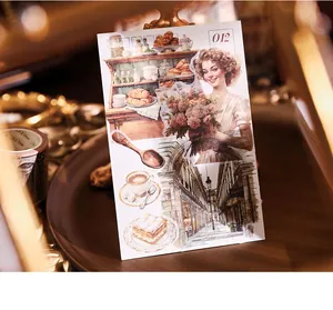 Close-up shot of vintage retro aesthetic stickers featuring classic bakery and floral motifs