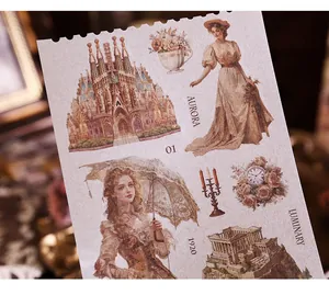 Detailed macro view of vintage victorian style stickers for scrapbooking and journals
