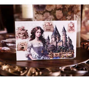 Vintage aesthetic sticker sheet featuring a Victorian lady and a gothic castle motif