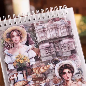 Vintage nostalgic poem chapter sticker book with Victorian girls and cafe motifs