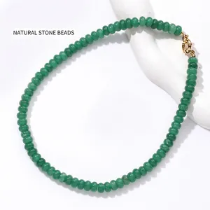 Hoogwaardige groene natuurstenen kralenketting van 5x8mm met een gouden metalen sluiting