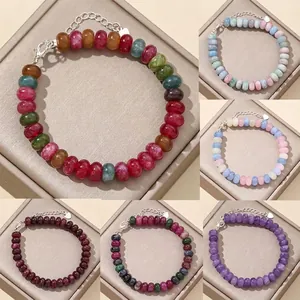 Detailed view of 5x8mm abacus bead bracelets in various natural stone styles.