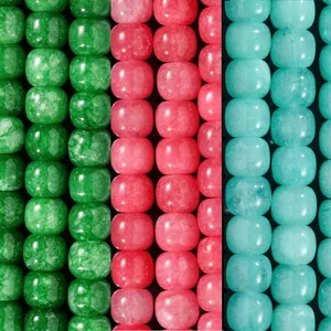 Natural Stone Barrel Beads Green Jade Amazonite Rhodochrosite Old Style Loose Beads For Jewelry Making DIY Crafts Bracelet Necklace Accessories