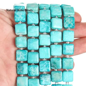 Perles en pierre naturelle carrée bleu ciel de 10mm pour la création de bijoux DIY