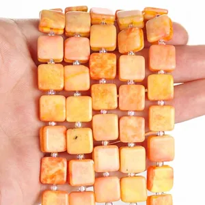 Fil de perles de pierre naturelle orange carrées de 10 mm pour bijoux DIY