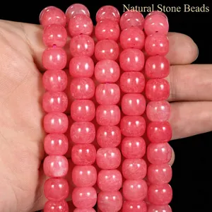 High-quality 10x8mm pink rhodochrosite barrel beads for DIY jewelry making