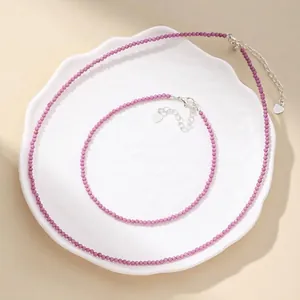 Handmade purple faceted natural stone bead necklace and anklet set with heart charms
