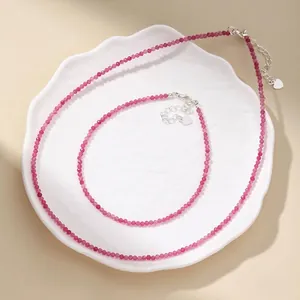 Elegant faceted pink agate bead necklace and bracelet jewelry set with silver heart charms
