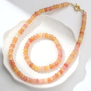 Elegante conjunto de collar y pulsera de cuentas de cristal natural con efecto craquelado