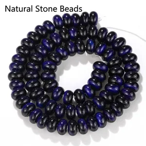 Macro view of 5x8mm blue tiger eye glass abacus beads for DIY jewelry making crafts