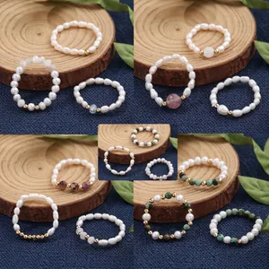 Süßwasserperle Perlenringe Für Damen Weißer Quarz Afrikanische Kiefer Weißer Marmor Elastisch Handgemacht Mode Schmuck Geschenk
