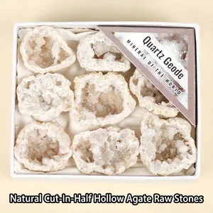 Ensemble de 8 Pierres Géodes de Quartz Naturel Agate Creuses Cristaux Bruts Minéraux Dans Boîte Cadeau Décoration Maison Collection