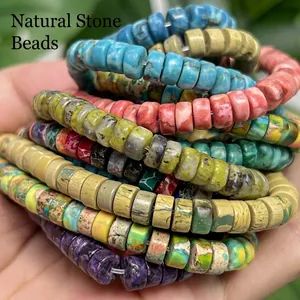 Macro shot of colorful 6x3mm natural stone disc beads for DIY jewelry designs