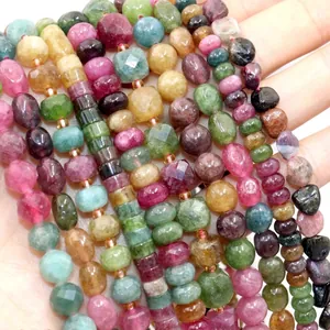 Perline in Tormalina Naturale Multicolore Sfaccettate Rotonde Quadrate a Forma di Riso Perline in Pietra Naturale per Creazione Gioielli DIY Bracciale Collana