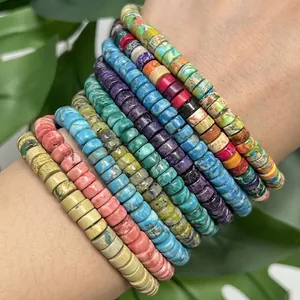 Close-up of vibrant 6x3mm colorful natural stone round spacer beads for DIY jewelry