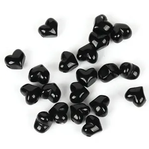 Polished 13mm black natural stone heart-shaped loose beads for handmade jewelry making.