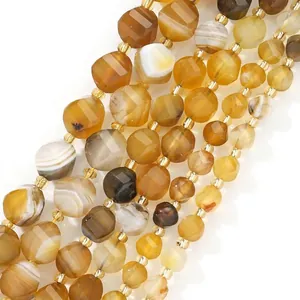 Stränge aus facettierten gelben Naturachat-Perlen in verschiedenen Größen für DIY-Schmuck