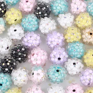 Colorful Polymer Clay Bubble Beads Rhinestone Round Floral Beads For DIY Jewelry Making Necklace Accessories Women