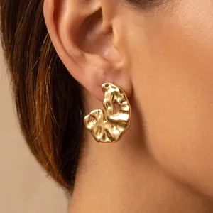Stainless Steel Liquid Metal Earrings Irregular PVD Gold Plated Stud Earrings For Women Minimalist Ins Style Creative Jewelry