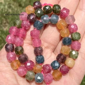 Perle di tormalina naturale multicolore sfaccettate per la creazione di gioielli fai-da-te