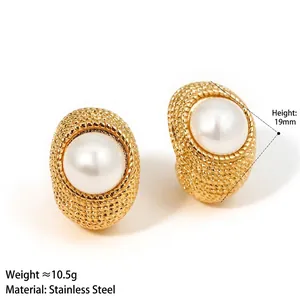 Vintage oorbellen van 316 roestvrij staal met elegante parels en gouden textuur