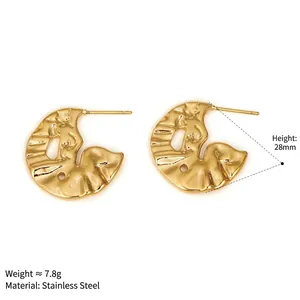 Irregular liquid design gold-plated stainless steel earrings with 28mm height