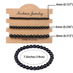 Naturstein-Armbandset aus schwarzem Onyx mit 4 mm 6 mm und 8 mm Perlengrößentabelle