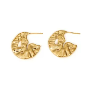 18K PVD gold plated stainless steel irregular liquid design stud earrings for women