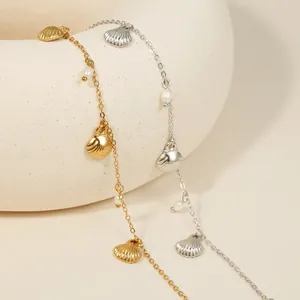 Elegant stainless steel sea shell and pearl charm bracelets in gold and silver finish