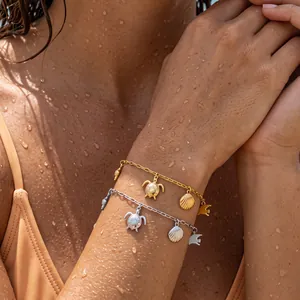 Creative Sea Turtle Shell Pendant Bracelet For Women 304 Stainless Steel Gold Silver Plated Ocean Vacation Style Jewelry