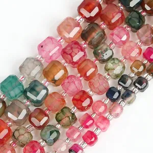 Faceted colorful dragon-vein agate sugar cube beads for DIY necklace and bracelet crafting