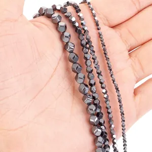 Natural faceted black hematite octagonal stone beads for DIY jewelry making accessories