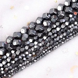 Natural 8-sided faceted hematite beads for DIY jewelry making and bracelet supplies