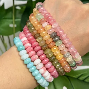 Detailansicht von 5x8mm bunten Krackelquarz- und Amazonit-Abakusperlen für DIY-Schmuck