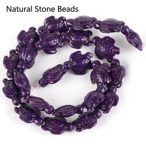 Detail view of purple turtle-shaped synthetic turquoise beads for DIY jewelry making