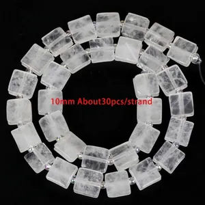 Snoer van 10 mm vierkante heldere kwartskralen voor DIY sieraden, circa 30 stuks