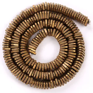 Detailed view of bronze plated hematite geometric spacer beads for DIY jewelry