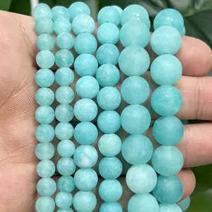 Natural Frosted Amazonite Loose Beads Round Matte Stone Beads For DIY Jewelry Making Bracelet Necklace Accessories