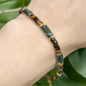 Detail of Bohemian natural stone bracelet with Indian agate and tiger eye beads