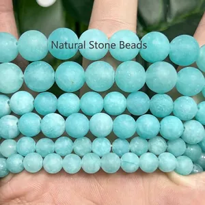 High-quality frosted matte amazonite loose round beads for DIY jewelry craft making