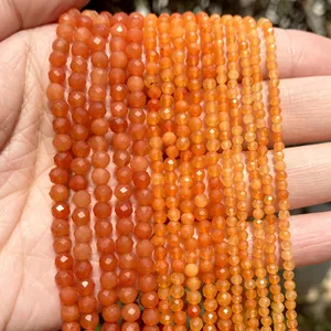 Macro detail of faceted orange carnelian natural stone beads in 2mm 3mm 4mm sizes