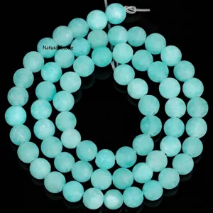 Detailed view of natural matte light blue amazonite round beads for DIY jewelry making