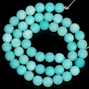 Macro detail view of matte natural Amazonite round beads for DIY jewelry accessories