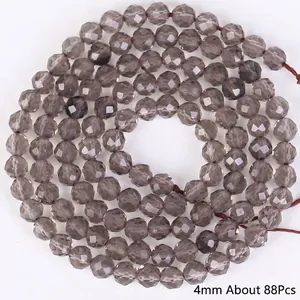 Cuentas de cuarzo ahumado facetado de 4 mm para proyectos de joyería y pulseras DIY